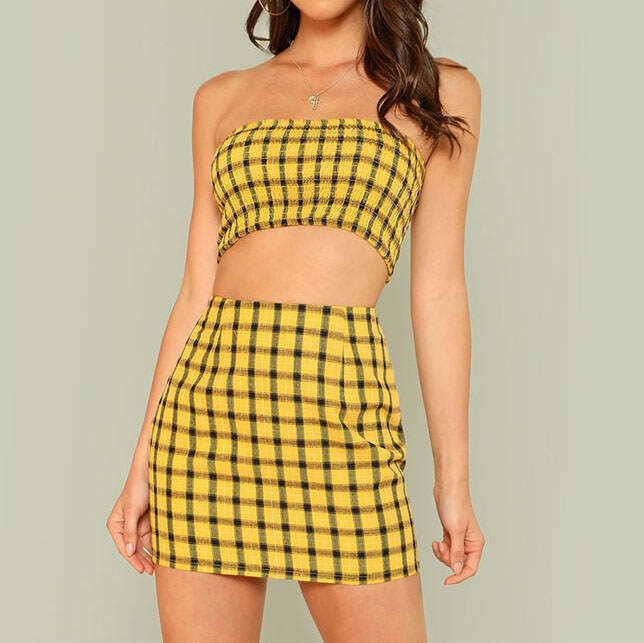 Chic Plaid Top & Skirt Set: Perfect for Spring Outfits & Date Nights