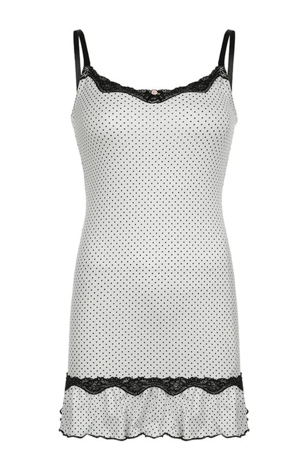 Chic Polka Dot Lace-Trim Slip Dress: Perfect for Spring Outfits & Date Nights