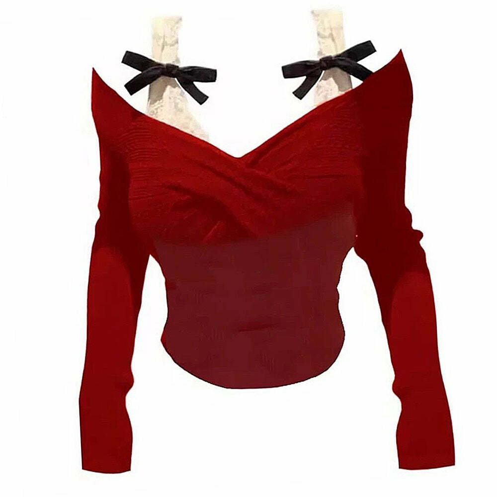 Chic Red Off-Shoulder Bow Top: Perfect for Spring Outfits & Date Nights