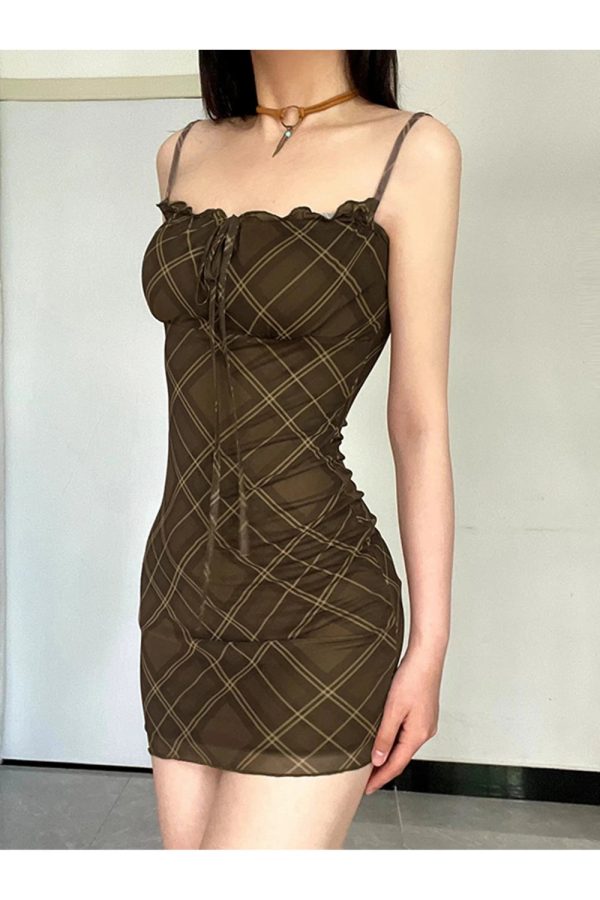 Chic Ruched Plaid Bodycon Slip Dress - Perfect for Spring Outfits & Events