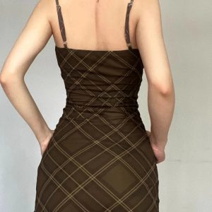 Chic Ruched Plaid Bodycon Slip Dress - Perfect for Spring Outfits & Events