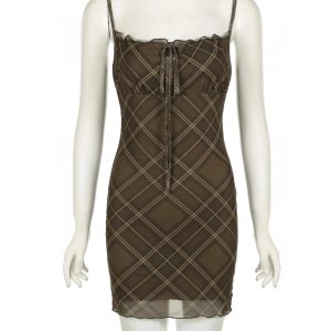 Chic Ruched Plaid Bodycon Slip Dress - Perfect for Spring Outfits & Events