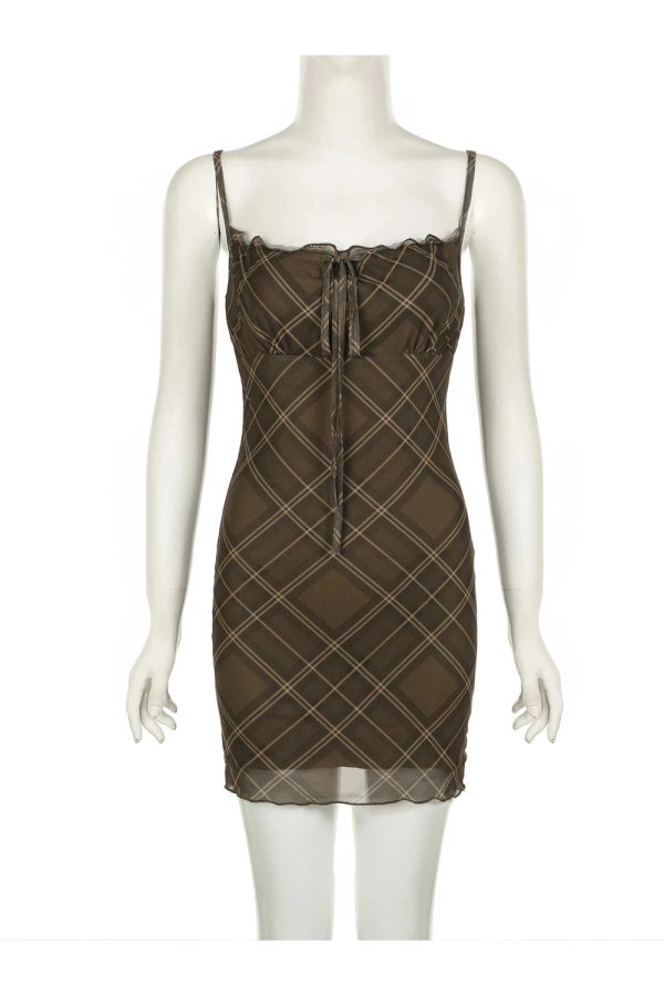 Chic Ruched Plaid Bodycon Slip Dress - Perfect for Spring Outfits & Events