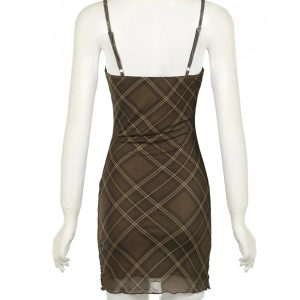 Chic Ruched Plaid Bodycon Slip Dress - Perfect for Spring Outfits & Events