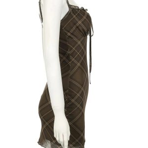 Chic Ruched Plaid Bodycon Slip Dress - Perfect for Spring Outfits & Events