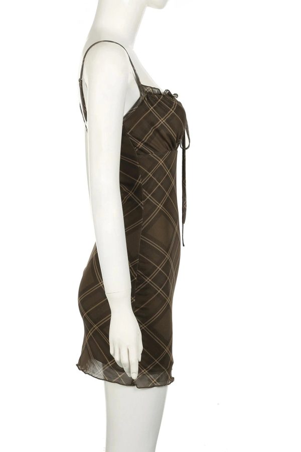 Chic Ruched Plaid Bodycon Slip Dress - Perfect for Spring Outfits & Events