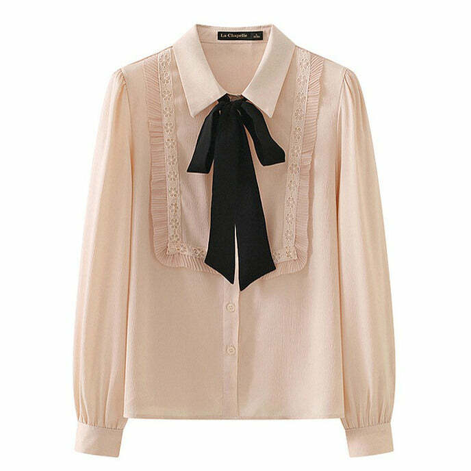 Chic Ruffle Bow Tie Neck Shirt - Perfect for Spring Outfits & Date Nights