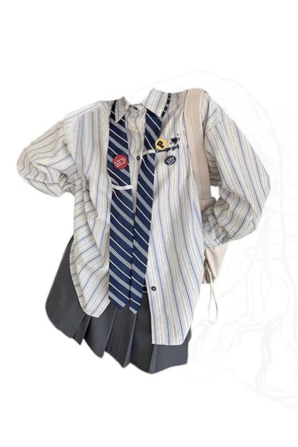 Chic Striped Academia Button-Up Shirt: Perfect for Spring Outfits