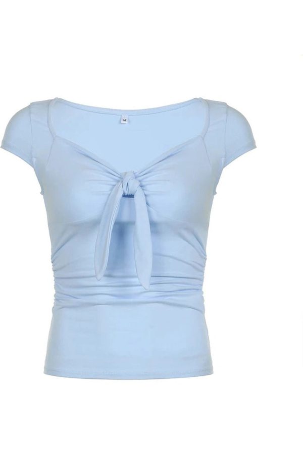 Chic Tie-Front Ruched Crop Top: Perfect for Spring Outfits & Concerts