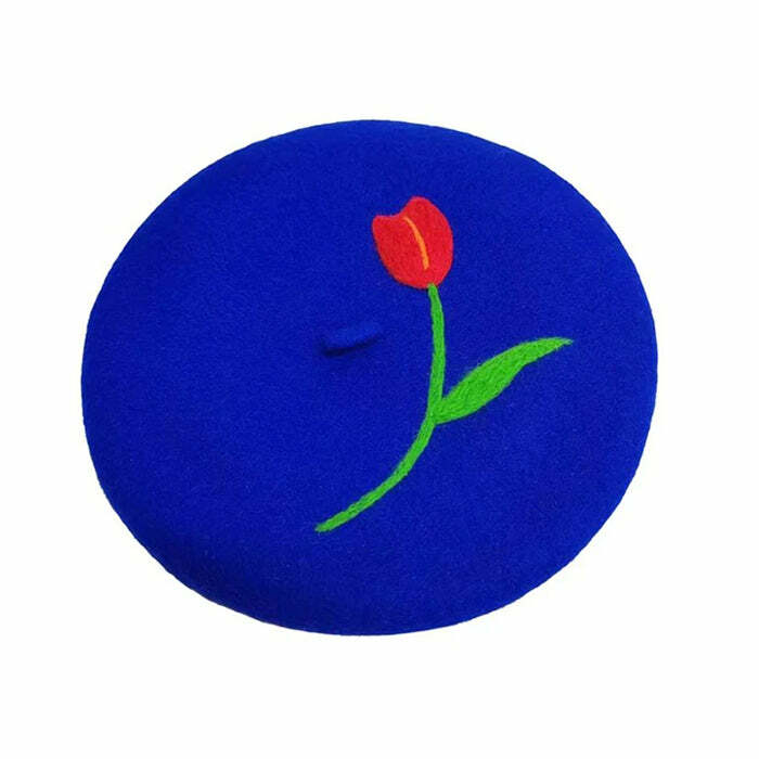 Chic Tulip Embroidery Wool Beret for Stylish Spring Outfits