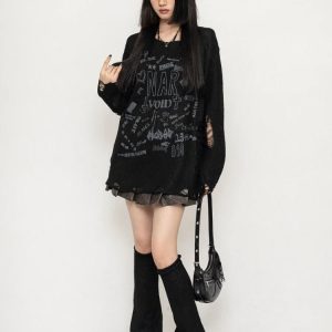 Chic Void Riot Distressed Sweater: Perfect for Casual Outfits & Concerts