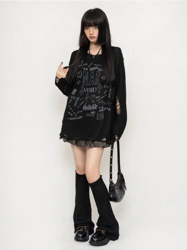 Chic Void Riot Distressed Sweater: Perfect for Casual Outfits & Concerts