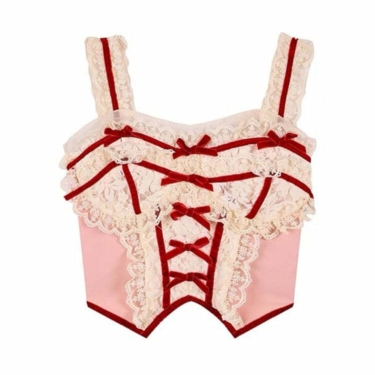 Chic White & Red Coquette Lace Corset Top for Stunning Outfit Ideas