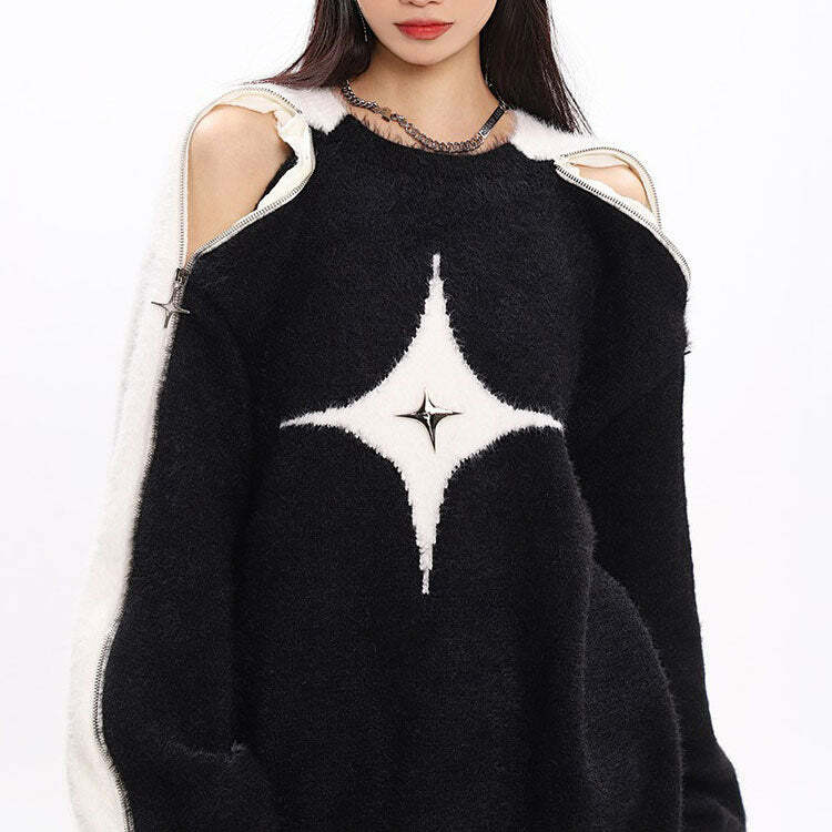 Chic White Star Open-Shoulder Sweater: Perfect for Spring Outfits