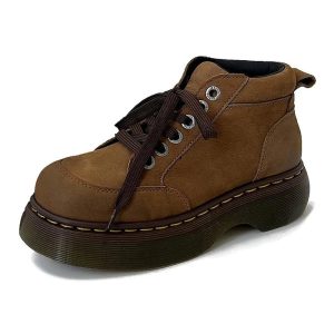 Chunky Brown Leather Lace-Up Boots for Stylish Spring & Concert Outfits