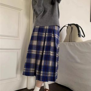 Classic Academia Plaid Midi Skirt - Cute 2000s Outfits & Y2K Fashion