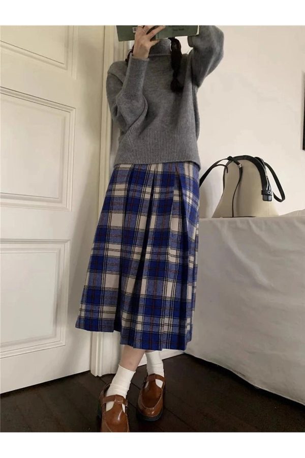 Classic Academia Plaid Midi Skirt - Cute 2000s Outfits & Y2K Fashion