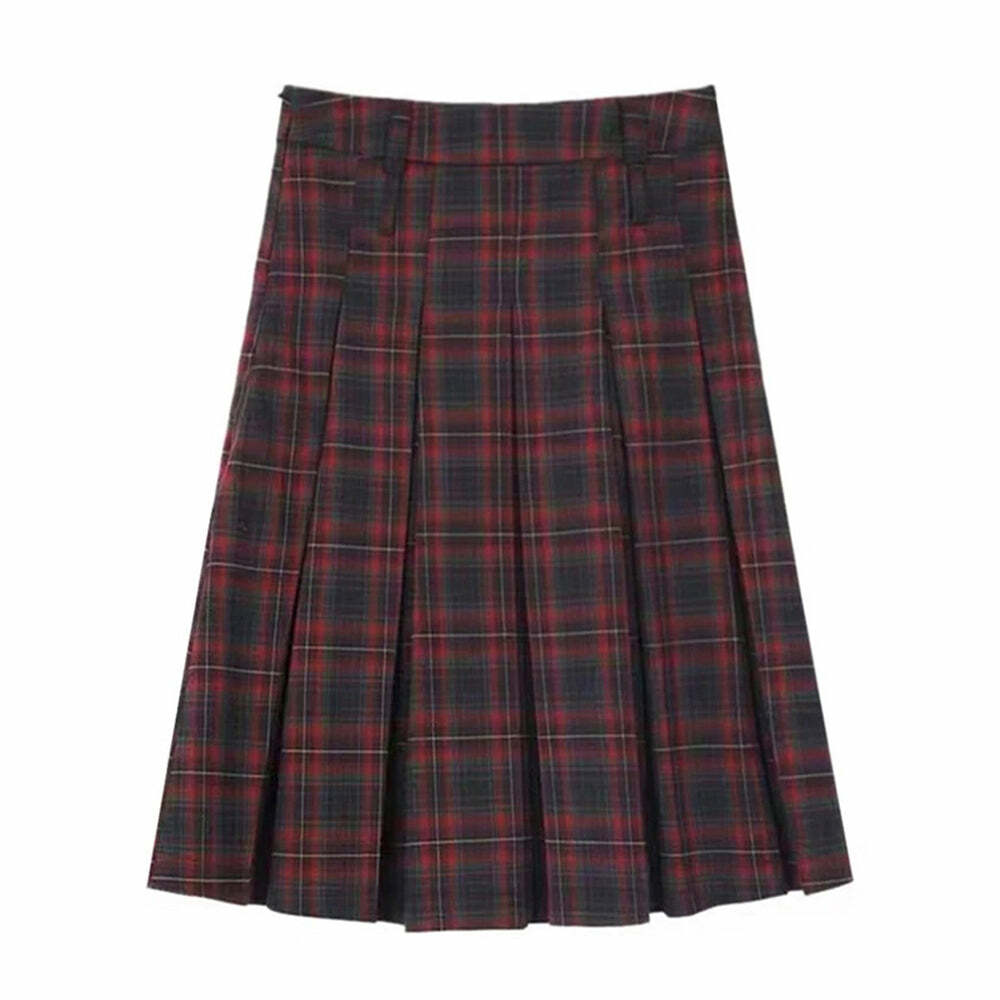 Classic Red Pleated Midi Skirt - Cute 2000s Outfits & Y2K Fashion