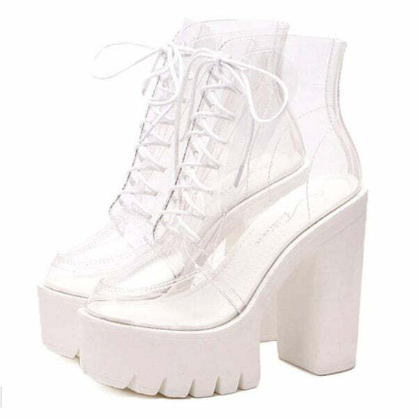 Clear Lace Up Heels - Y2K Fashion, Cute 2000s Outfits, Mcbling Style