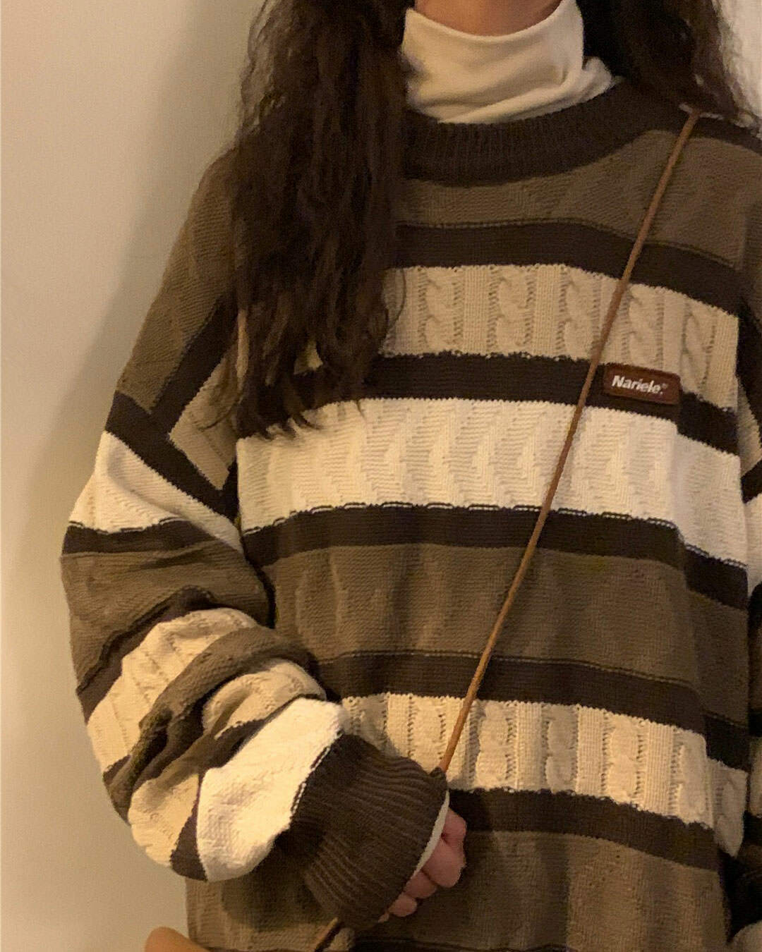 Coffee Cream Striped Oversize Sweater - Cute 2000s Fashion Inspiration