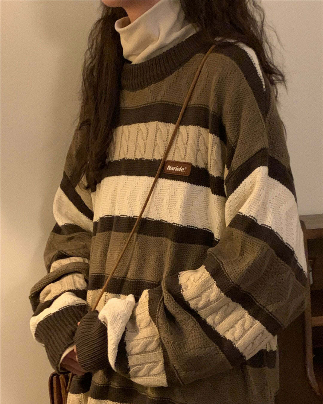 Coffee Cream Striped Oversize Sweater - Cute 2000s Fashion Inspiration