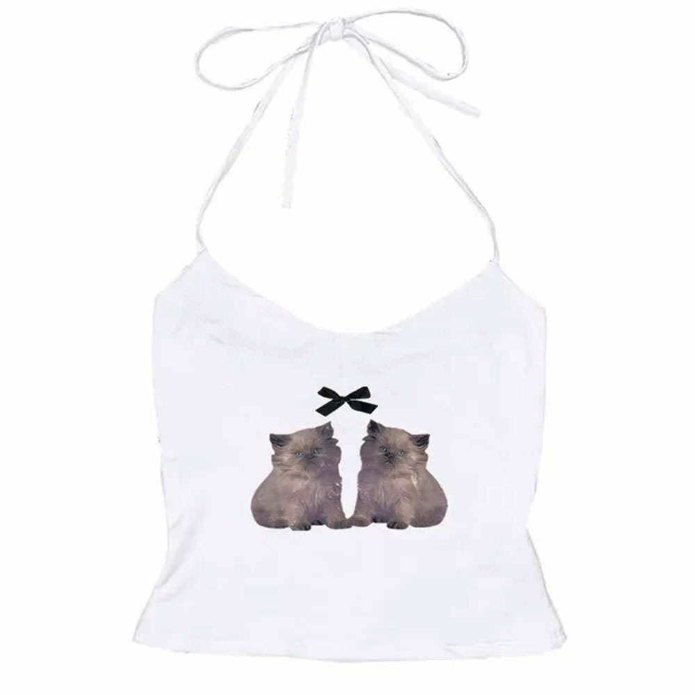 Coquette Kitten Y2K Halter Top - Cute 2000s Outfits & Vintage Fashion