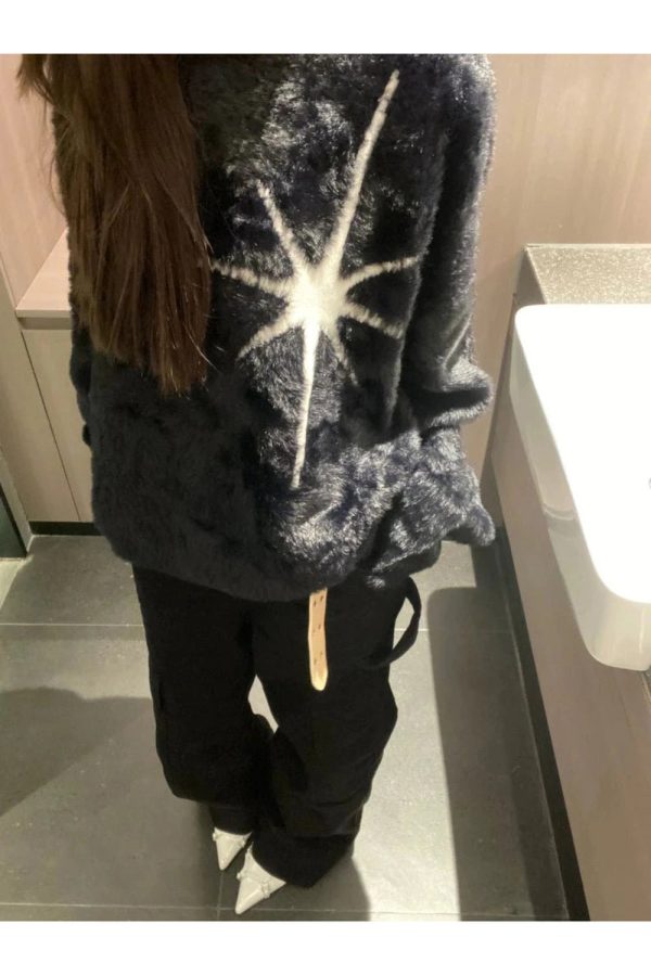 Cosmic Starburst Fuzzy Sweater: Perfect for Spring Outfits & Concerts