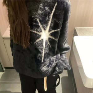 Cosmic Starburst Fuzzy Sweater: Perfect for Spring Outfits & Concerts