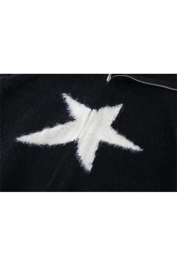 Cozy Fall Star Zip-Up Fuzzy Sweater: Perfect for Casual Outfits