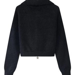 Cozy Fall Star Zip-Up Fuzzy Sweater: Perfect for Casual Outfits