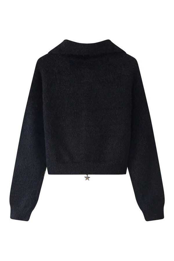 Cozy Fall Star Zip-Up Fuzzy Sweater: Perfect for Casual Outfits