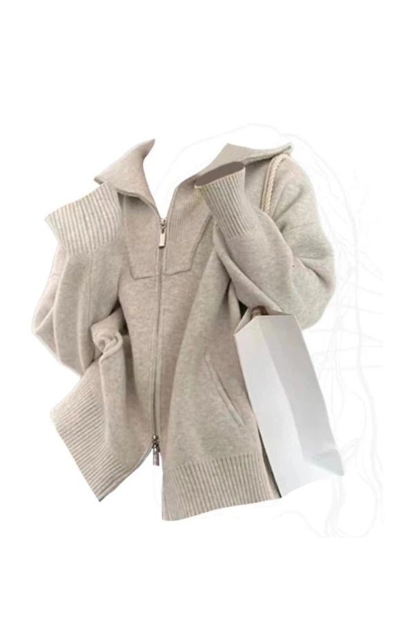 Cozy Neutral Zip-Up Sweater: Perfect for Spring Outfits & Casual Looks