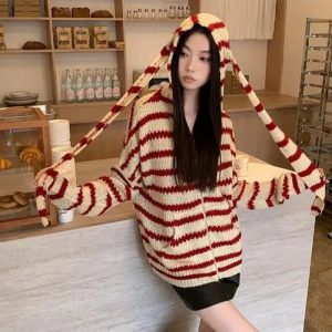 Cozy Striped Hooded Knit Cardigan: Perfect for Spring Outfits & Casual Looks