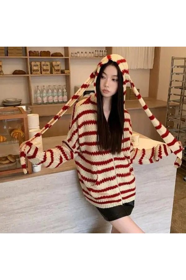 Cozy Striped Hooded Knit Cardigan: Perfect for Spring Outfits & Casual Looks