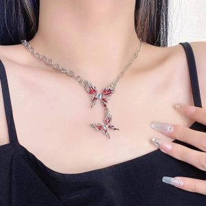 Crimson Butterfly Chain Necklace: Perfect for Concerts, Dates & Outfits