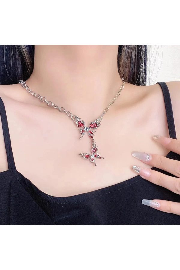 Crimson Butterfly Chain Necklace: Perfect for Concerts, Dates & Outfits