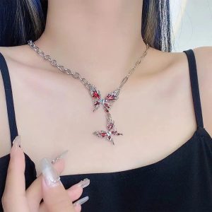 Crimson Butterfly Chain Necklace: Perfect for Concerts, Dates & Outfits