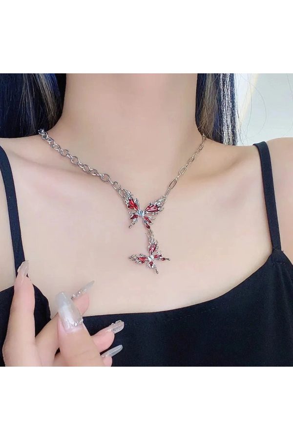 Crimson Butterfly Chain Necklace: Perfect for Concerts, Dates & Outfits