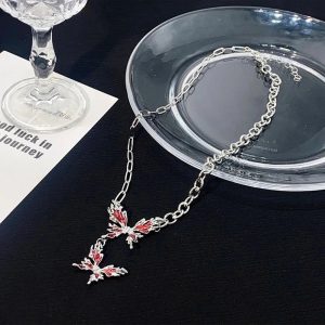 Crimson Butterfly Chain Necklace: Perfect for Concerts, Dates & Outfits