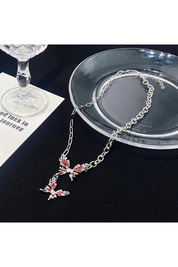 Crimson Butterfly Chain Necklace: Perfect for Concerts, Dates & Outfits