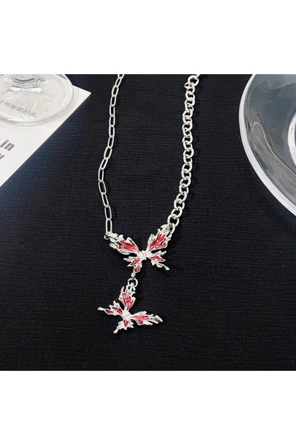 Crimson Butterfly Chain Necklace: Perfect for Concerts, Dates & Outfits