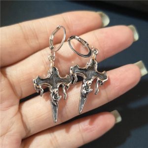 Crimson Gothic Cross Earrings: Perfect for Concert Outfits & Date Nights