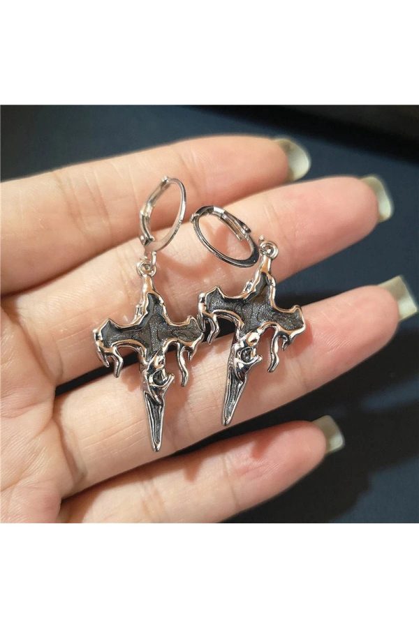 Crimson Gothic Cross Earrings: Perfect for Concert Outfits & Date Nights