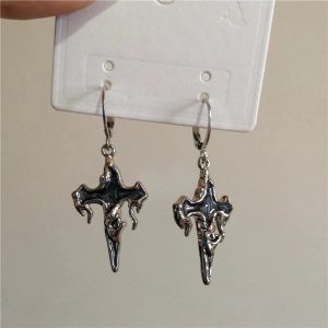 Crimson Gothic Cross Earrings: Perfect for Concert Outfits & Date Nights