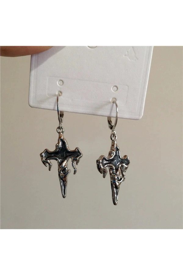 Crimson Gothic Cross Earrings: Perfect for Concert Outfits & Date Nights