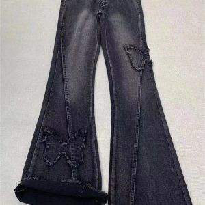 Dark Butterfly Flare Jeans - Cute 2000s Outfits & Y2K Fashion Inspiration