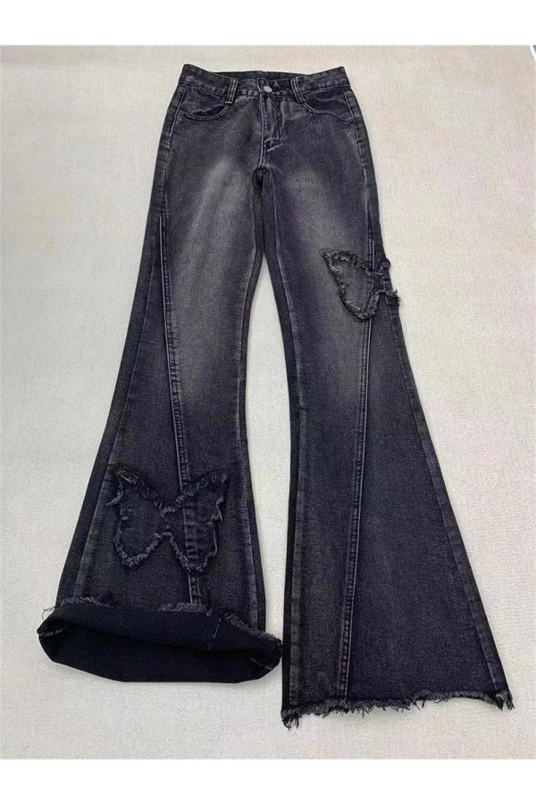 Dark Butterfly Flare Jeans - Cute 2000s Outfits & Y2K Fashion Inspiration