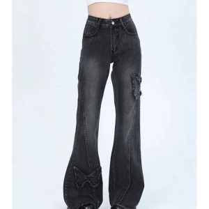 Dark Butterfly Flare Jeans - Cute 2000s Outfits & Y2K Fashion Inspiration