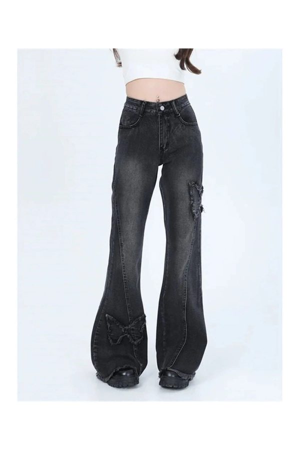 Dark Butterfly Flare Jeans - Cute 2000s Outfits & Y2K Fashion Inspiration