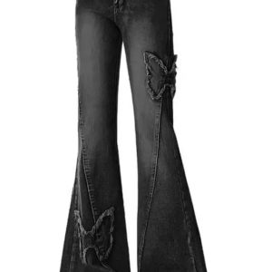 Dark Butterfly Flare Jeans - Cute 2000s Outfits & Y2K Fashion Inspiration